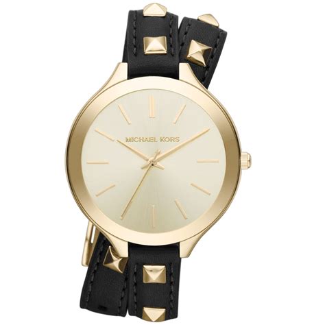 michael kors slim runway stainless steel double wrap watch